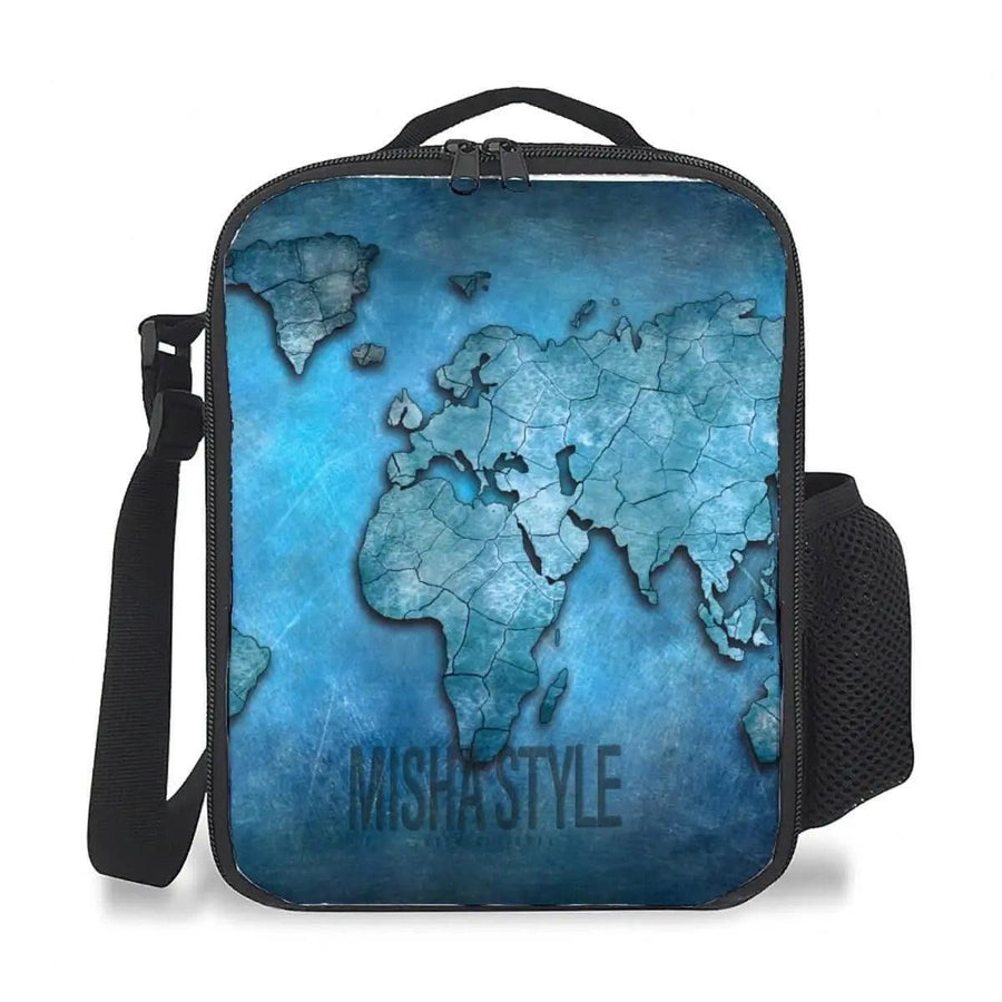 Mishastyle Waterproof Insulated Lunch Bag in World Map - Mishastyle