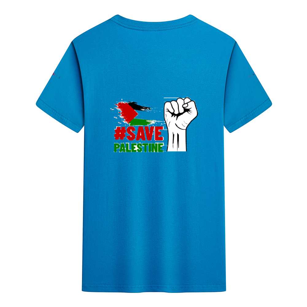 Round Neck Shirts Cotton T-shirt - Save Palestine - Mishastyle