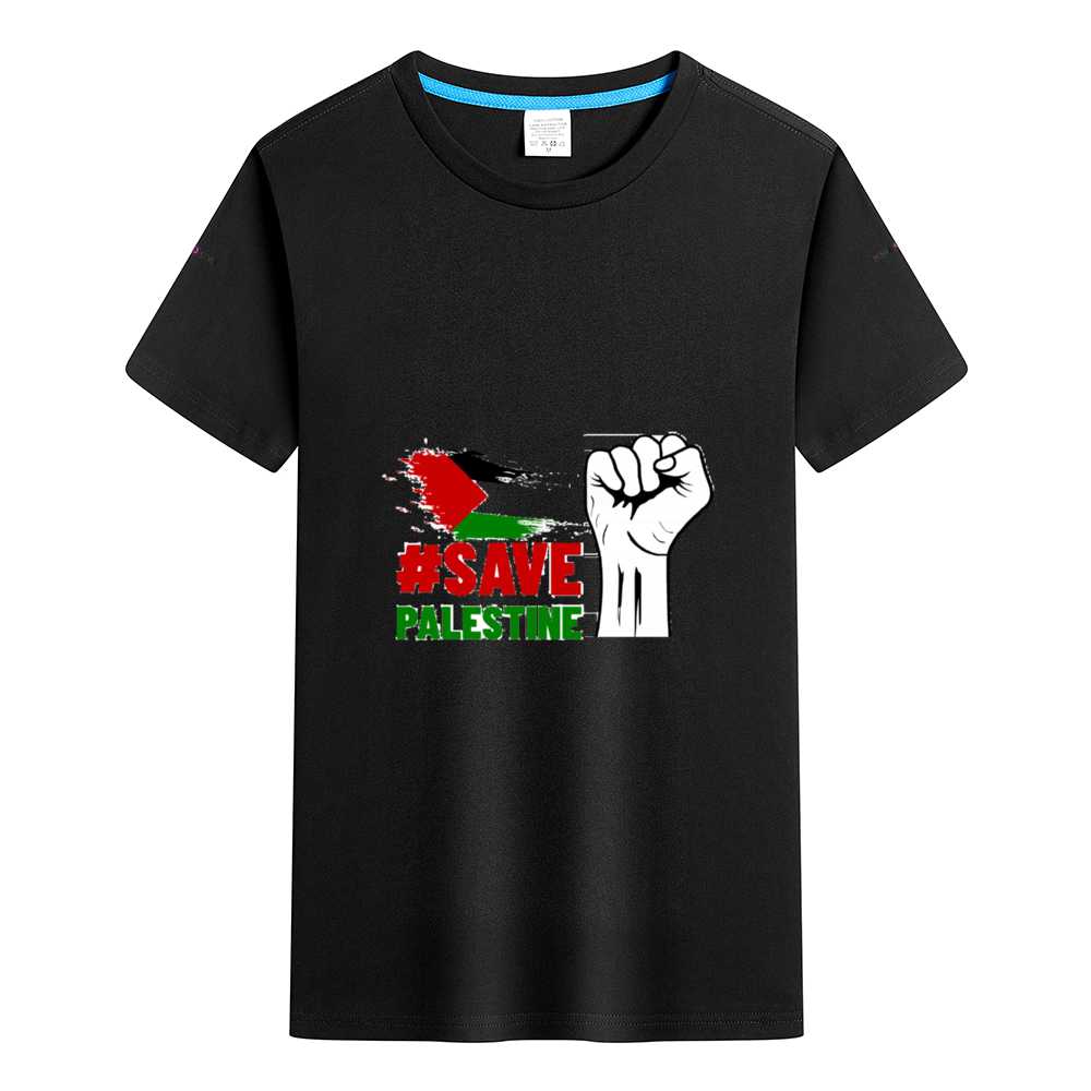 Round Neck Shirts Cotton T-shirt - Save Palestine - Mishastyle