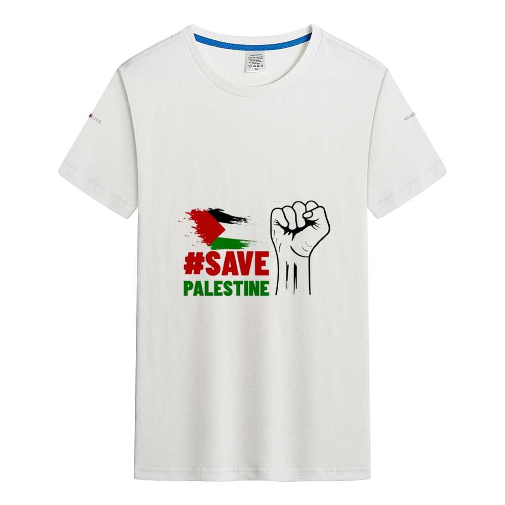 Round Neck Shirts Cotton T-shirt - Save Palestine - Mishastyle