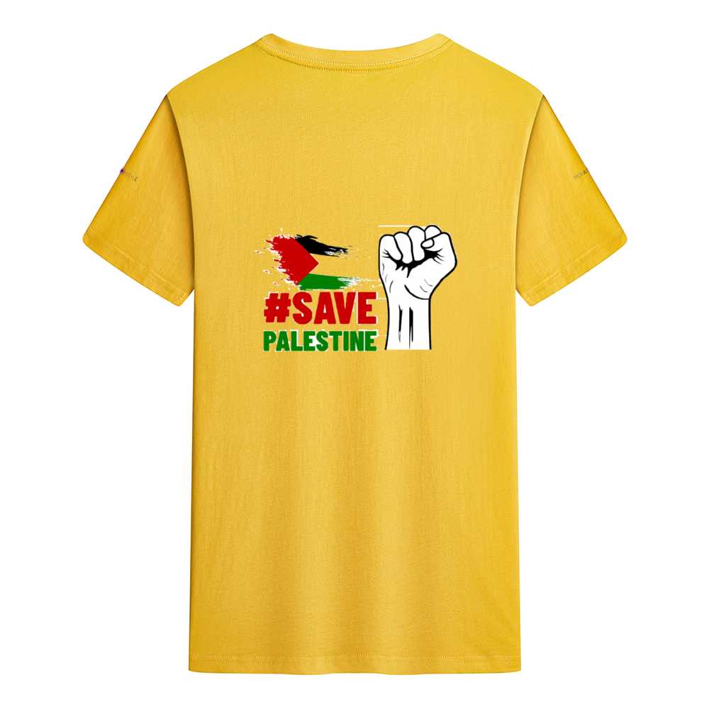 Round Neck Shirts Cotton T-shirt - Save Palestine - Mishastyle