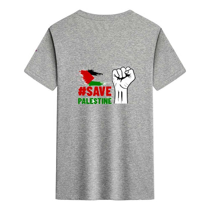 Round Neck Shirts Cotton T-shirt - Save Palestine - Mishastyle