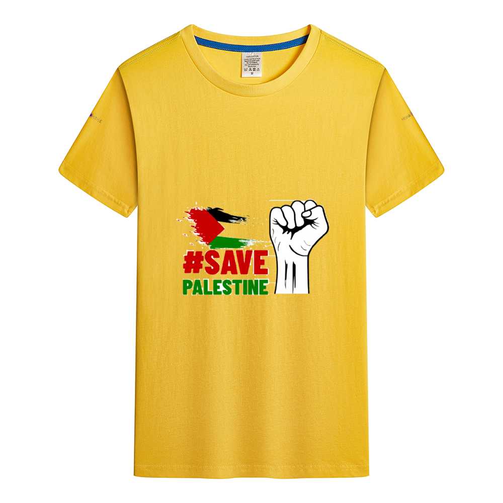 Round Neck Shirts Cotton T-shirt - Save Palestine - Mishastyle