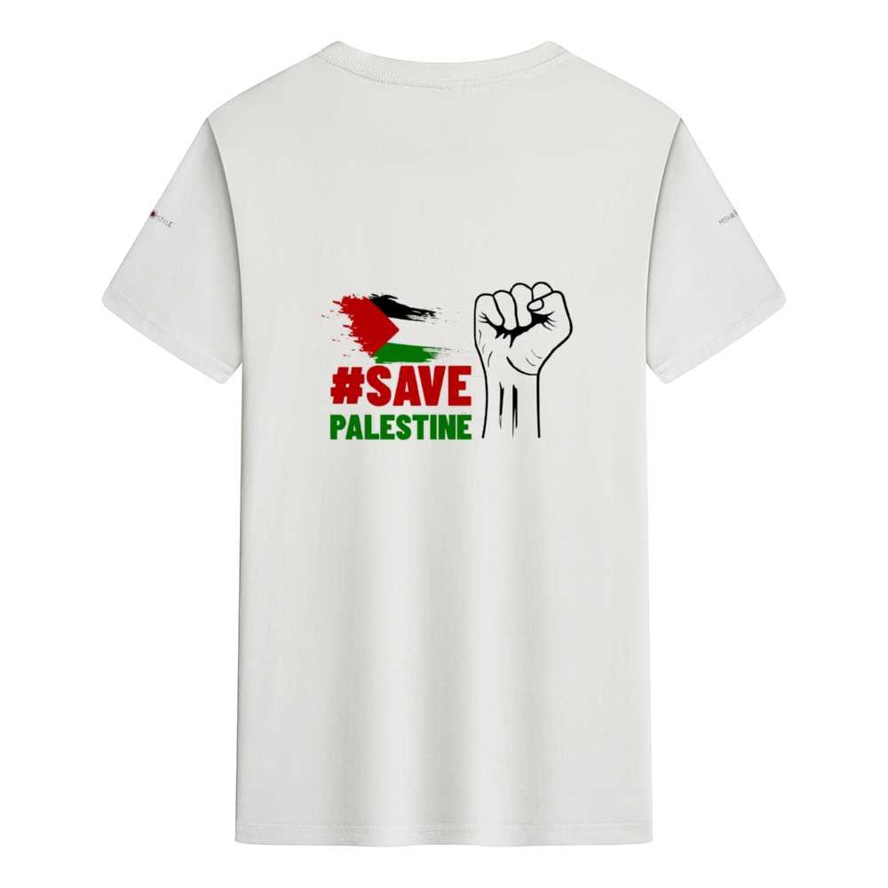 Round Neck Shirts Cotton T-shirt - Save Palestine - Mishastyle