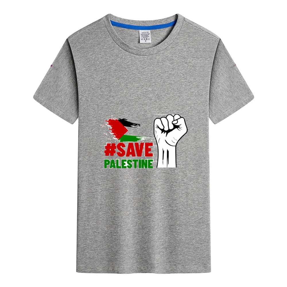 Round Neck Shirts Cotton T-shirt - Save Palestine - Mishastyle