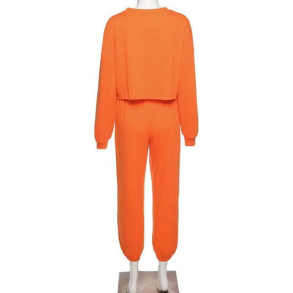 Sexy Crop Blank Two Pieces Tracksuit - Orange - Mishastyle