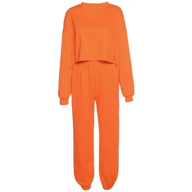 Sexy Crop Blank Two Pieces Tracksuit - Orange - Mishastyle