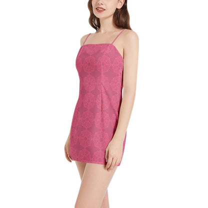 Sleeveless Spaghetti Strap Mini Dress - Pink - Mishastyle