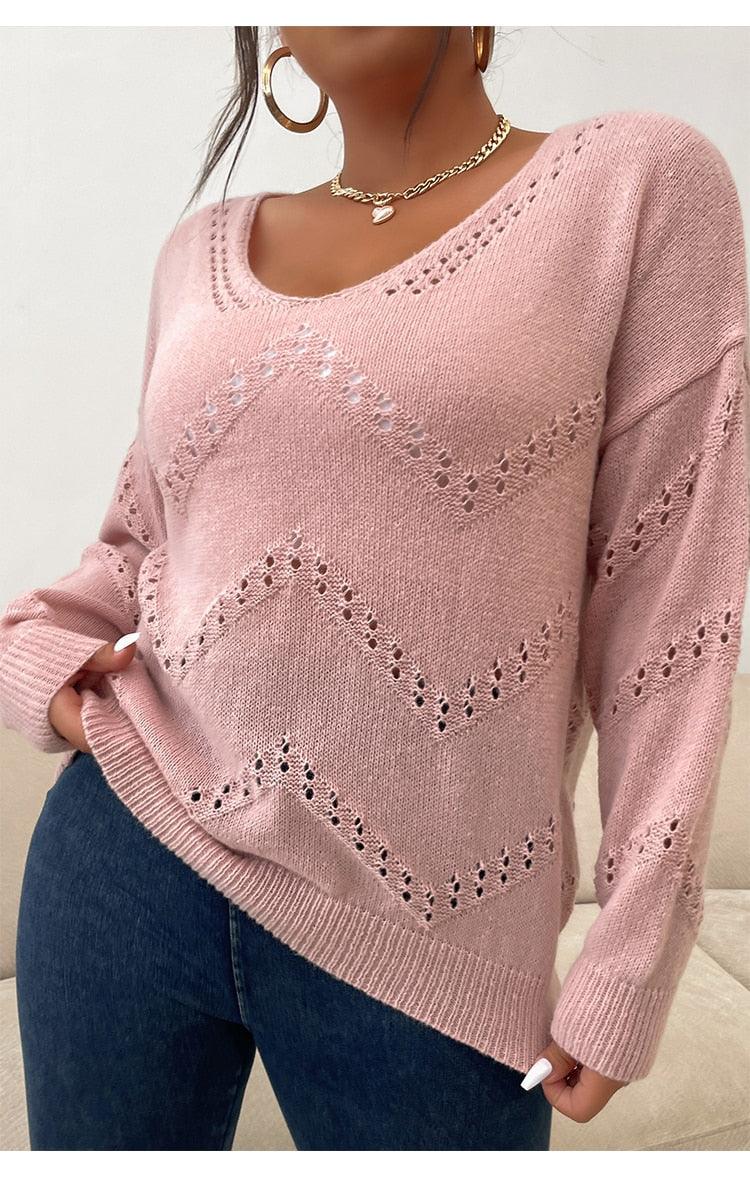 Solid Pink Plus Size Wool Knit Pullover - Mishastyle