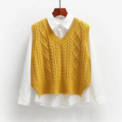 Solid Short Trendy Korean Knitted Vest - Mishastyle