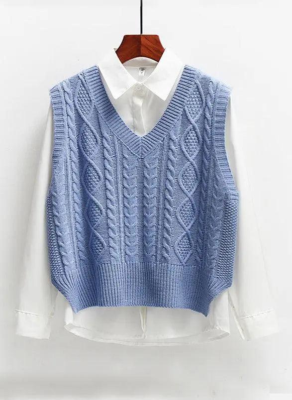 Solid Short Trendy Korean Knitted Vest - Mishastyle