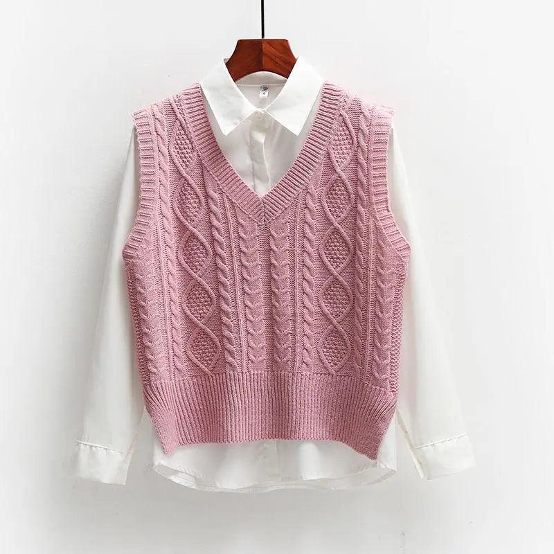 Solid Short Trendy Korean Knitted Vest - Mishastyle