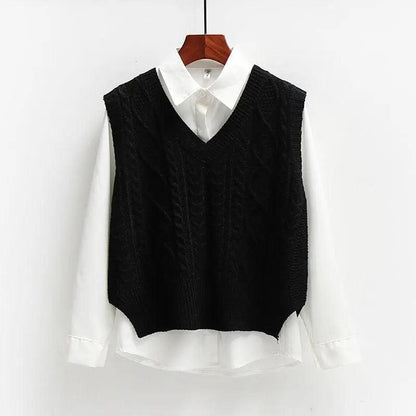 Solid Short Trendy Korean Knitted Vest - Mishastyle