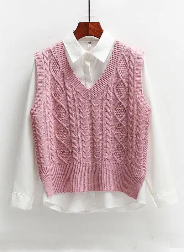 Solid Short Trendy Korean Knitted Vest - Mishastyle