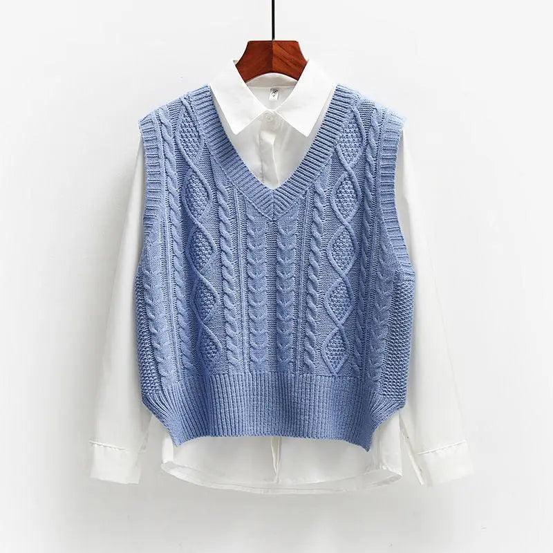 Solid Short Trendy Korean Knitted Vest - Mishastyle