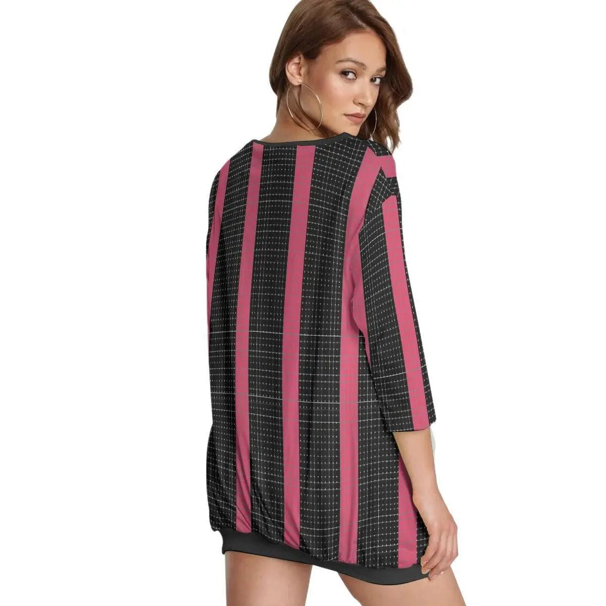 Sweatshirt With Irregular Pleated Hem - Pink - Mishastyle