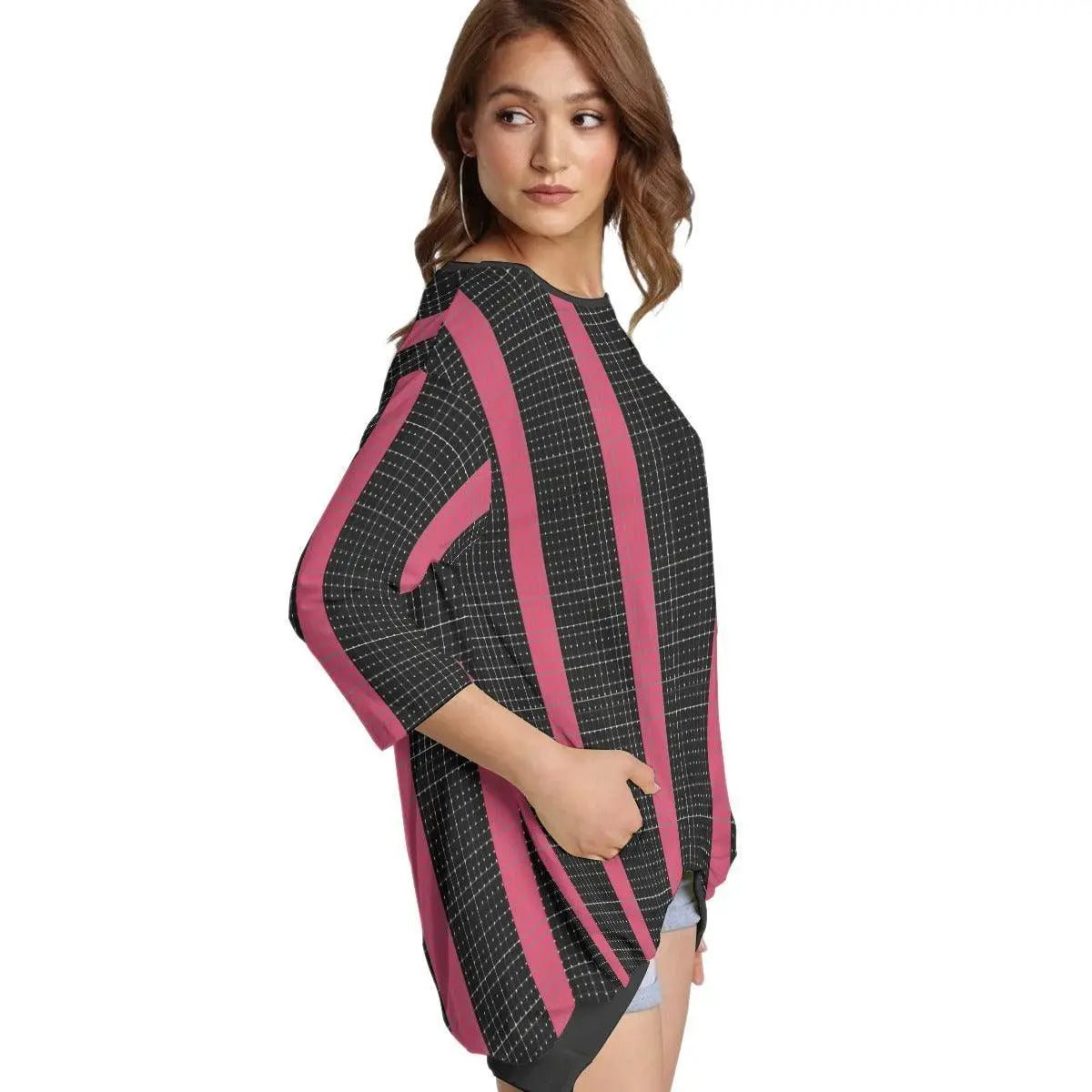 Sweatshirt With Irregular Pleated Hem - Pink - Mishastyle