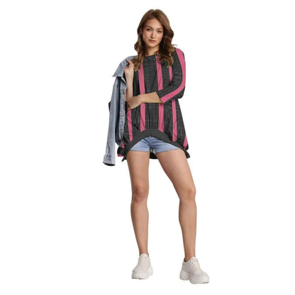 Sweatshirt With Irregular Pleated Hem - Pink - Mishastyle