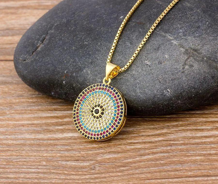 Turkish Round Evil Eye Pendant Necklace - Mishastyle