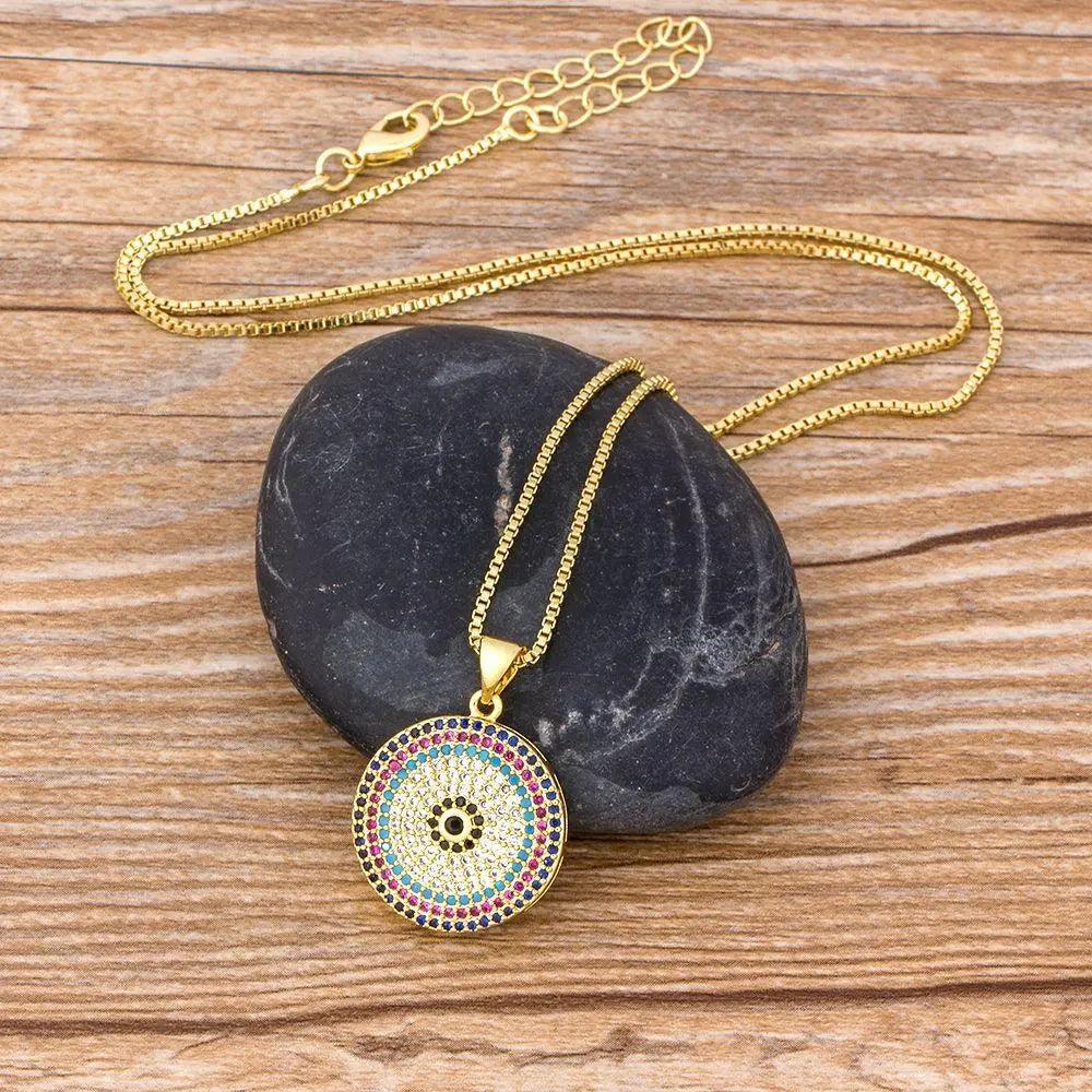 Turkish Round Evil Eye Pendant Necklace - Mishastyle