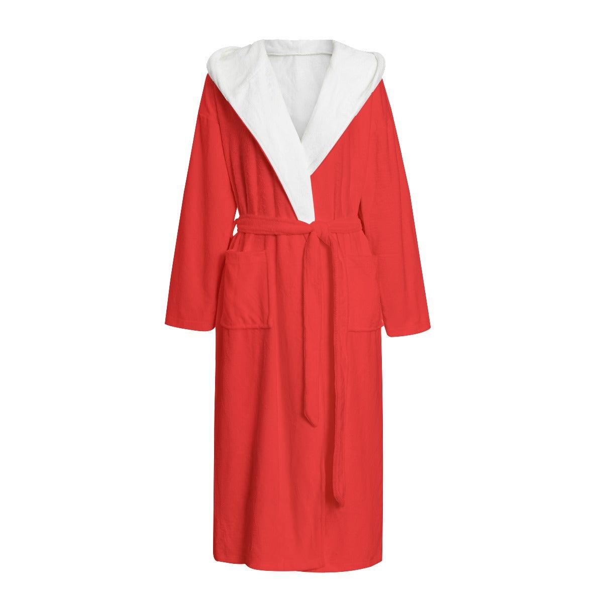 Unisex Flannel Hooded bathrobe - Red - Mishastyle