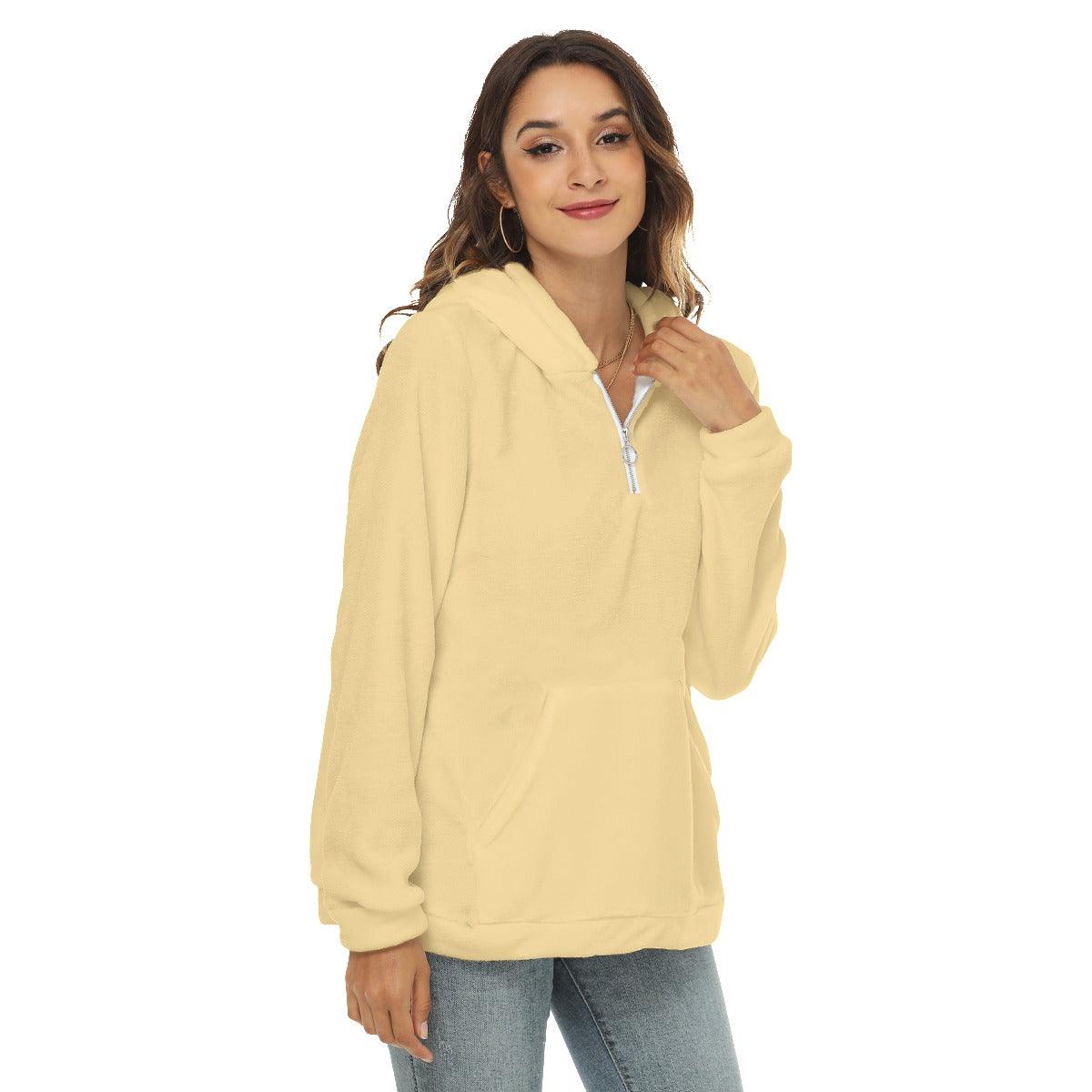 Women's Borg Fleece Hoodie With Half Zip - Mishastyle