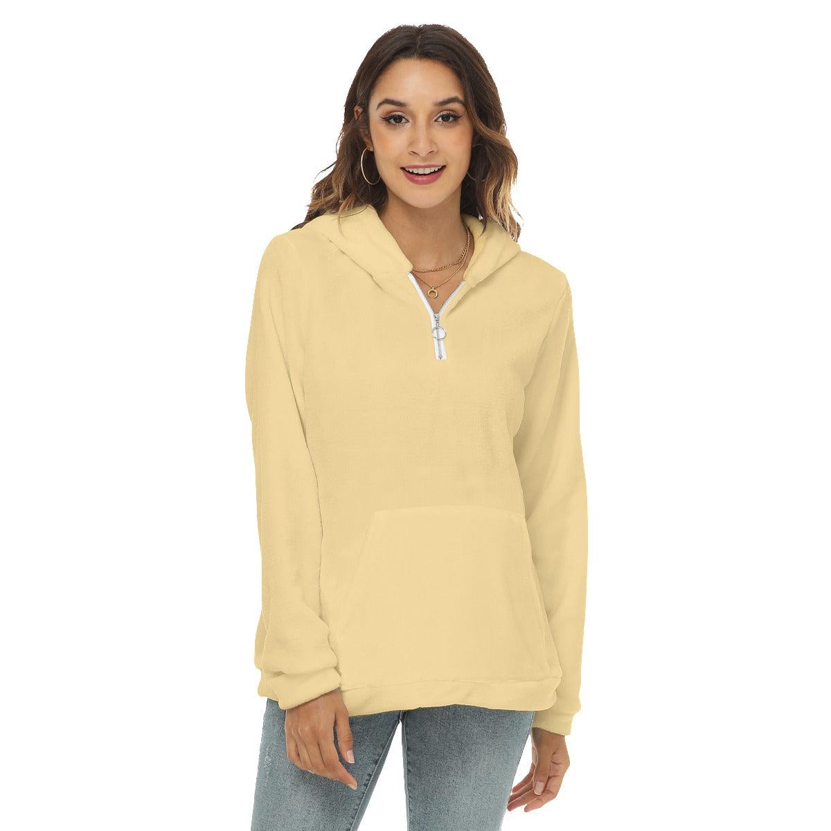 Women's Borg Fleece Hoodie With Half Zip - Mishastyle