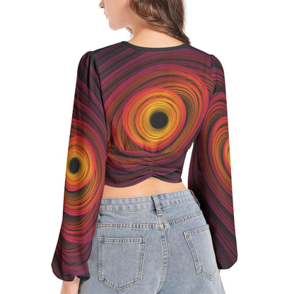 Women's Deep V-Neck Sleeve Crop Top - Fire - Mishastyle