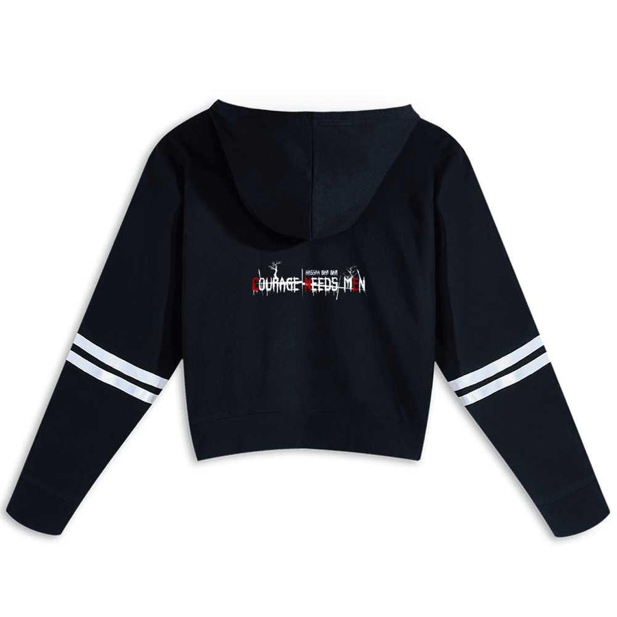 Women's Long Sleeve Black Cotton Crop Hoodie - Mishastyle