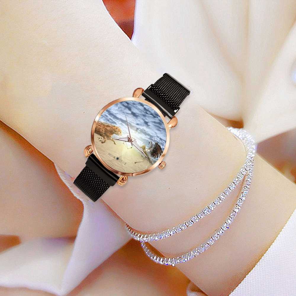 Women's Magnetic Buckle Quartz Wrist Watches - Black - Mishastyle