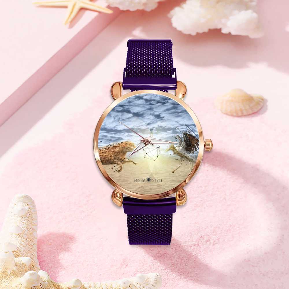 Women's Magnetic Buckle Quartz Wrist Watches - Purple - Mishastyle