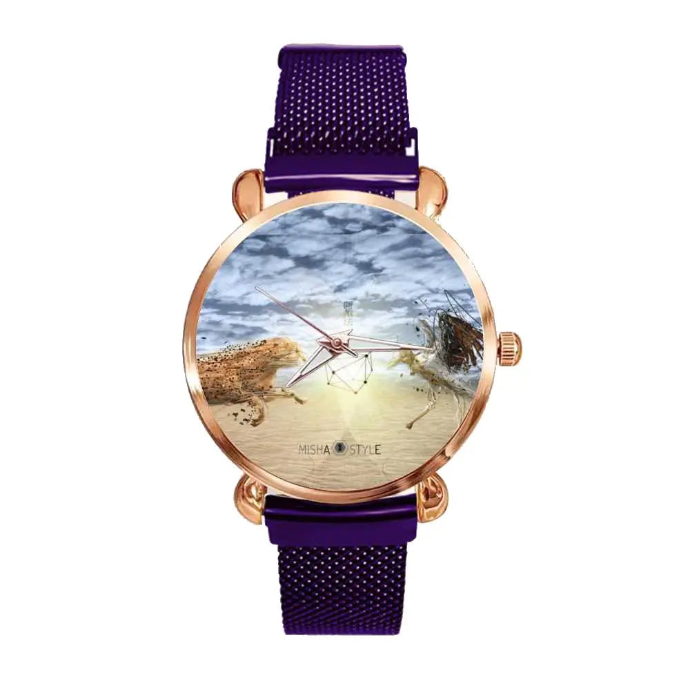 Women's Magnetic Buckle Quartz Wrist Watches - Purple - Mishastyle