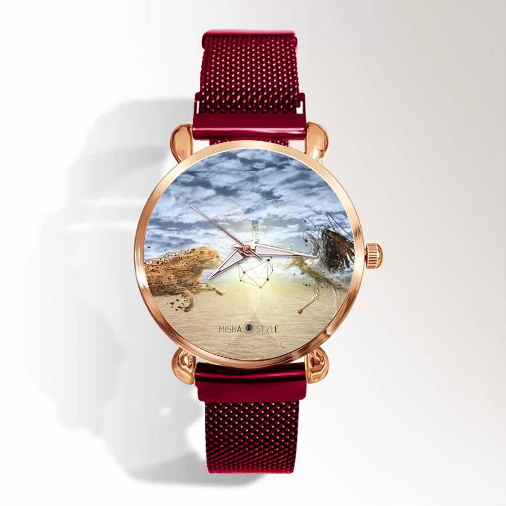 Women's Magnetic Buckle Quartz Wrist Watches - Red - Mishastyle