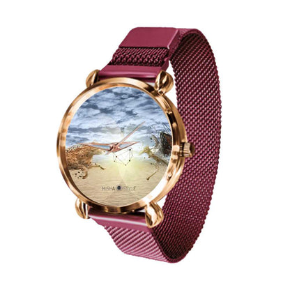 Women's Magnetic Buckle Quartz Wrist Watches - Red - Mishastyle