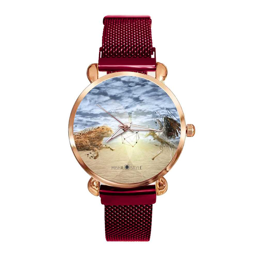 Women's Magnetic Buckle Quartz Wrist Watches - Red - Mishastyle